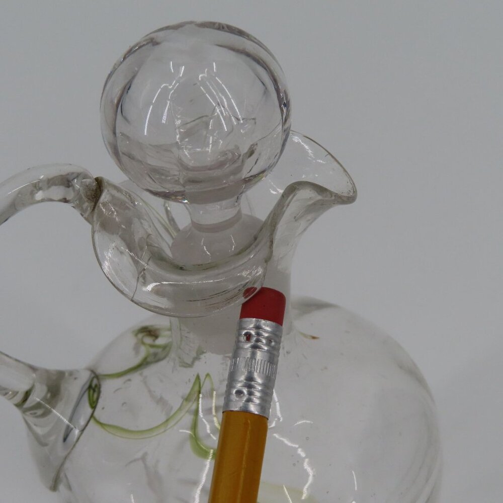 Antique Hand Blown Glass Vinegar Decanter Painted Angel Child Cruet Stopper VTG - Picture 4 of 14